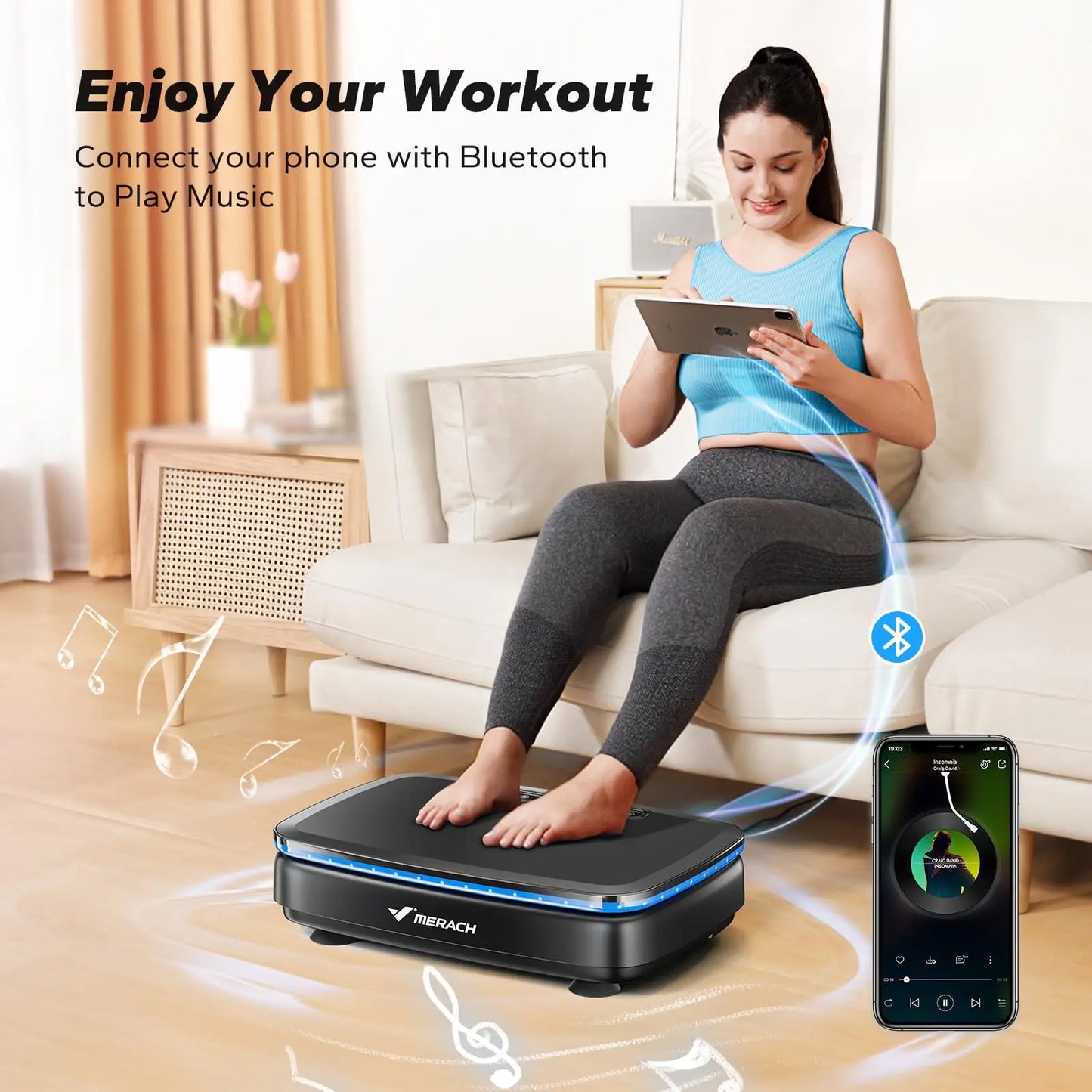 Merach Vibration Plate Exercise Machine Whole Body Workout Power Vibration Platform Lymphatic Drainage Black or White