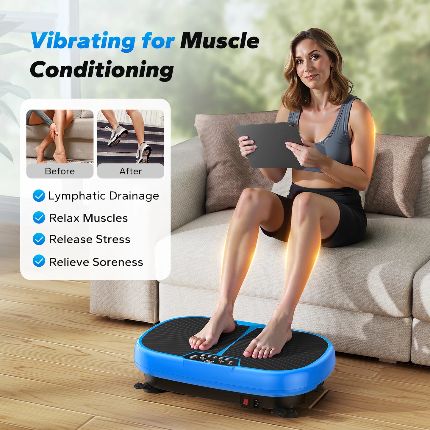 Merach EMS Vibration Plate Exercise Machine for Lymphatic Drainage Pain Relief and Weight Loss