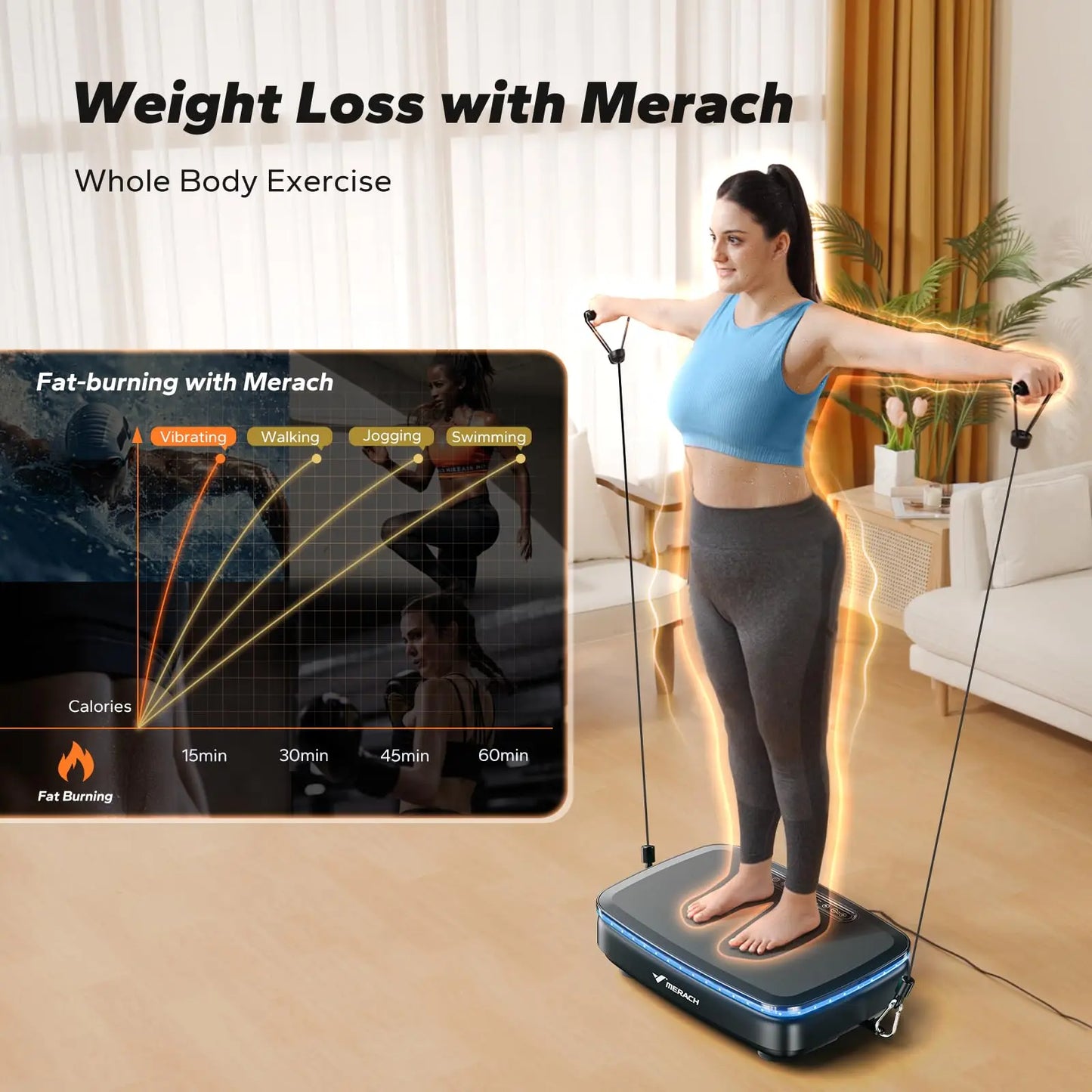 Merach Vibration Plate Exercise Machine Whole Body Workout Power Vibration Platform Lymphatic Drainage Black or White