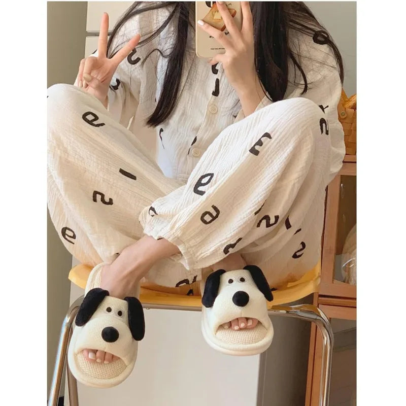 Womens Slippers Animal Shape Cute Dog Anti Slip Linen Shoes