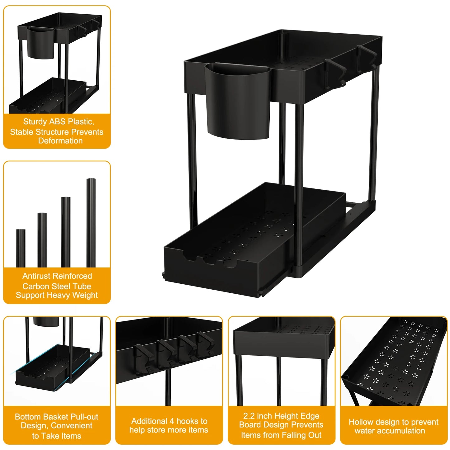 2 Pcs 2-Tier Sliding Cabinet Organizer