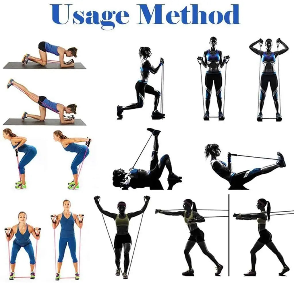 Latex Resistance Pull Bands Rope for Pilates Yoga CrossFit Fitness 11 Piece Set
