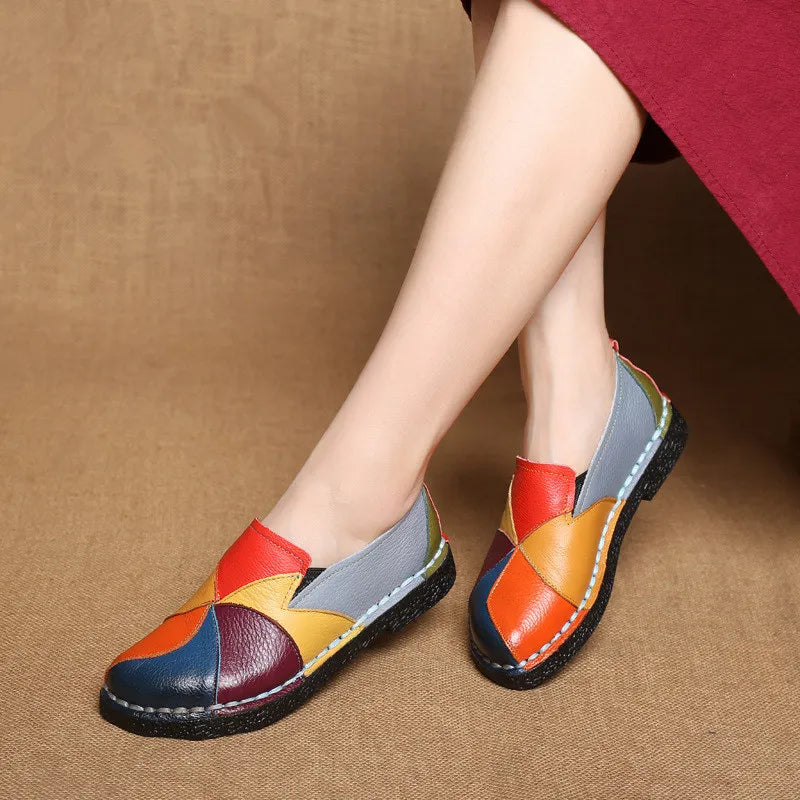 WOIZGIC Women's Genuine Leather Loafers Flats Non Slip in Mixed Colorful Plus Size 42