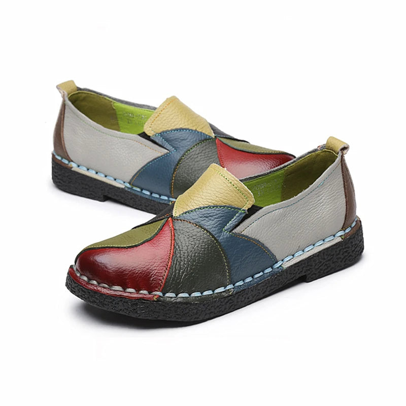 WOIZGIC Women's Genuine Leather Loafers Flats Non Slip in Mixed Colorful Plus Size 42
