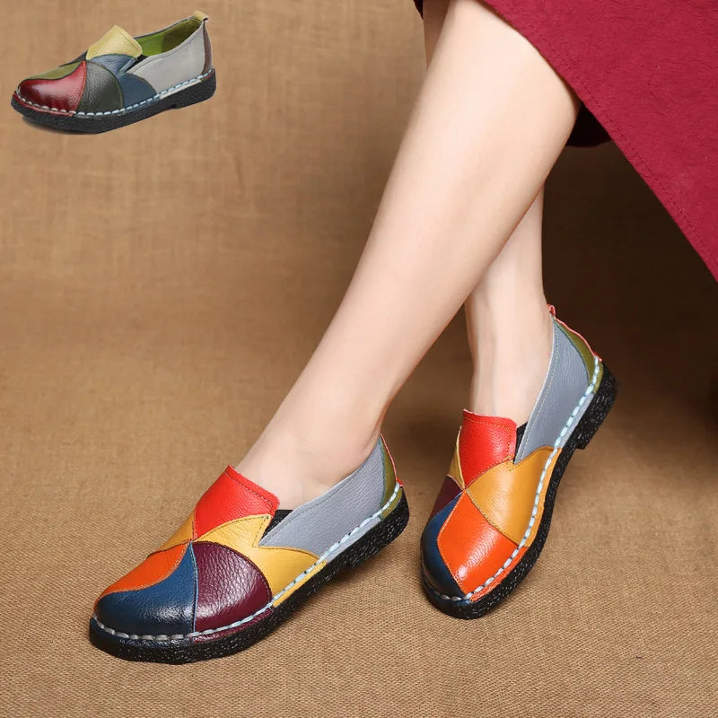 WOIZGIC Women's Genuine Leather Loafers Flats Non Slip in Mixed Colorful Plus Size 42
