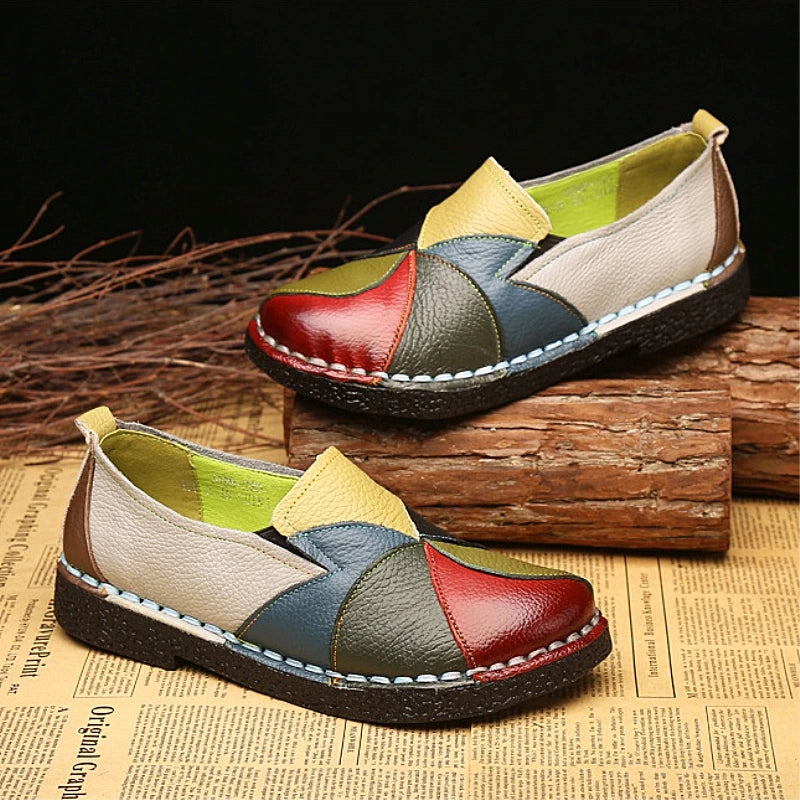 WOIZGIC Women's Genuine Leather Loafers Flats Non Slip in Mixed Colorful Plus Size 42