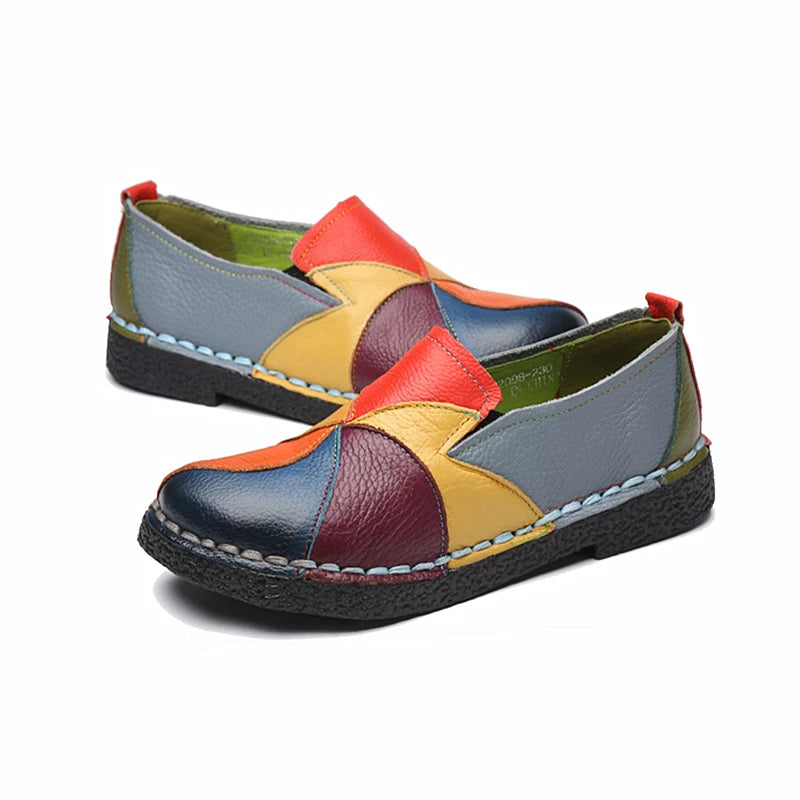 WOIZGIC Women's Genuine Leather Loafers Flats Non Slip in Mixed Colorful Plus Size 42