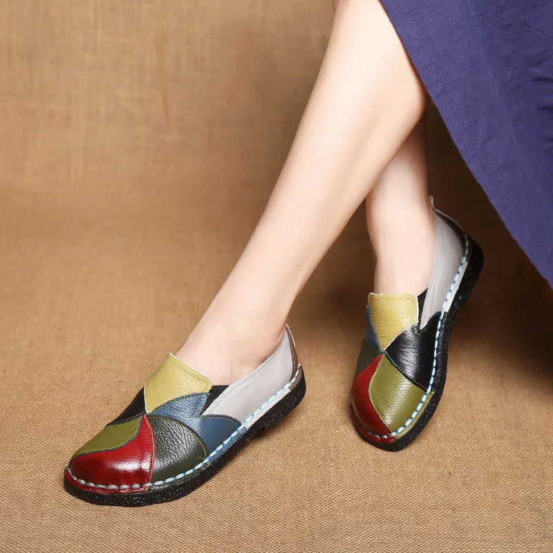 WOIZGIC Women's Genuine Leather Loafers Flats Non Slip in Mixed Colorful Plus Size 42