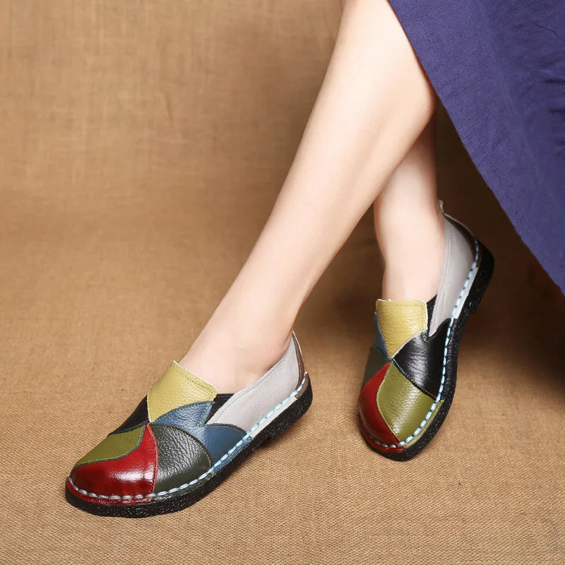 WOIZGIC Women's Genuine Leather Loafers Flats Non Slip in Mixed Colorful Plus Size 42