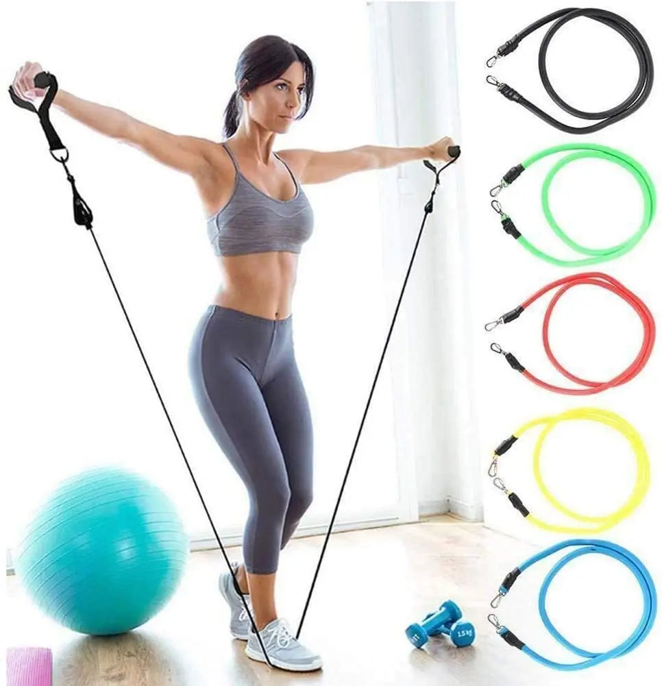 Latex Resistance Pull Bands Rope for Pilates Yoga CrossFit Fitness 11 Piece Set