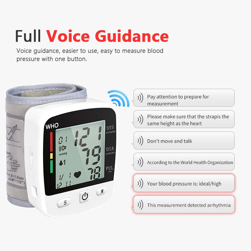 Rechargeable Wrist Blood Pressure Monitor with LCD Display