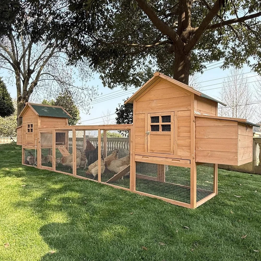 Outdoor Chicken Coop for 4 to 8 Chickens Wooden Hen Rabbit House Poultry Pet Hutch Run Cage with Waterproof Asphalt Roof Ramp and Nesting Box