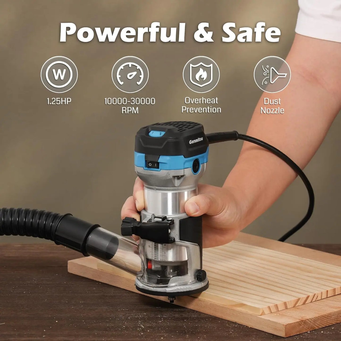 Genmitsu 1.25 HP 65mm Diameter Palm Trimmer Router Compact Wood Router Tool With Fixed Base