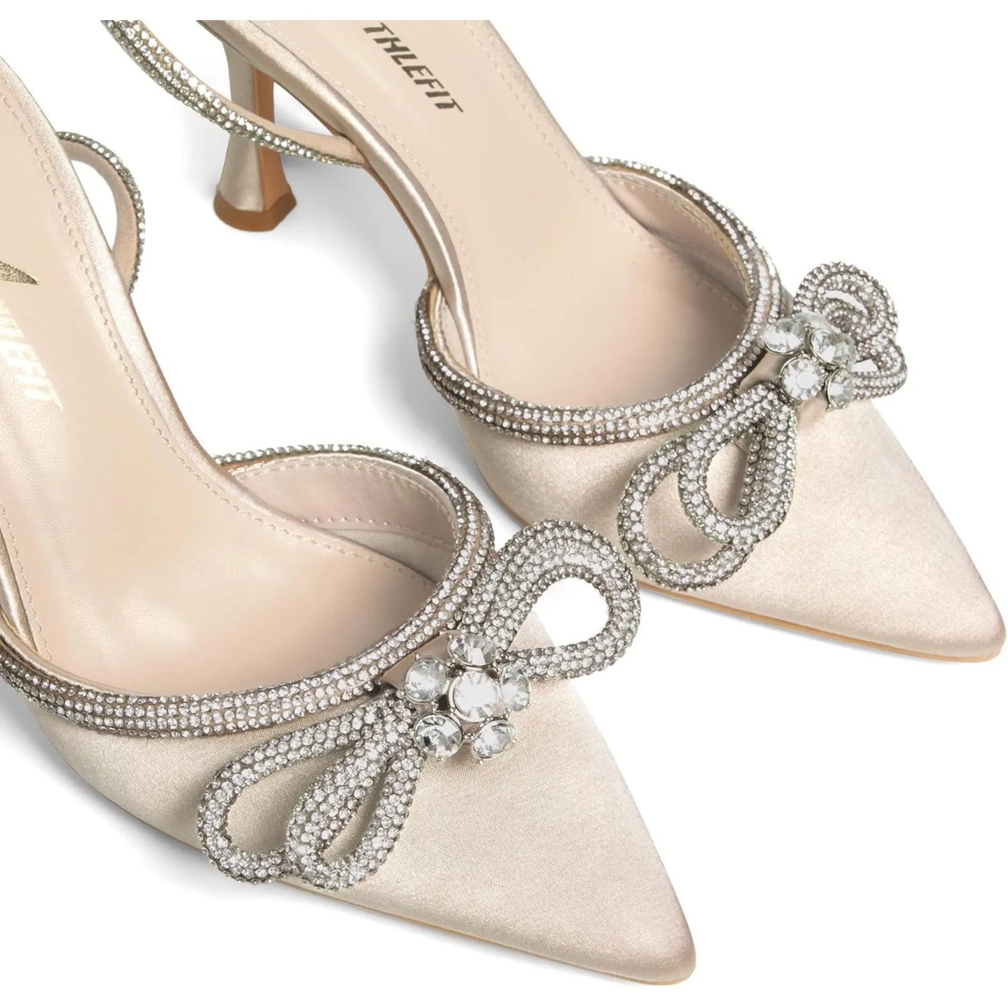 Women's Rhinestone Bow Heels Ankle Strap Pointed Toe Stiletto Heeled Sandals Wedding Bridal Dress Pumps