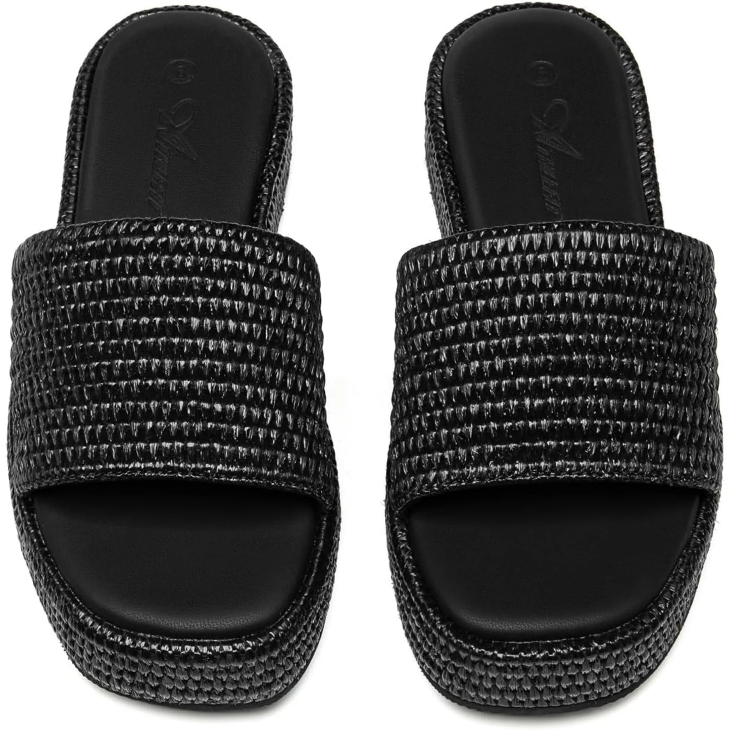 Athlefit Women's Platform Raffia Sandals Comfortable Open Toe Slip On Beach Slides for Summer Casual