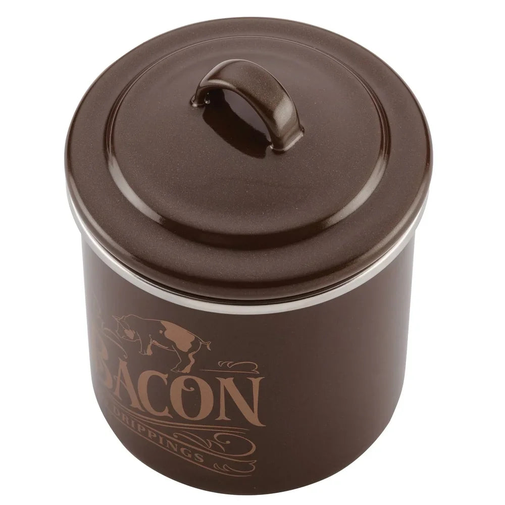 Durable Enamel Bacon Fat Container With Lid For Kitchen Storage