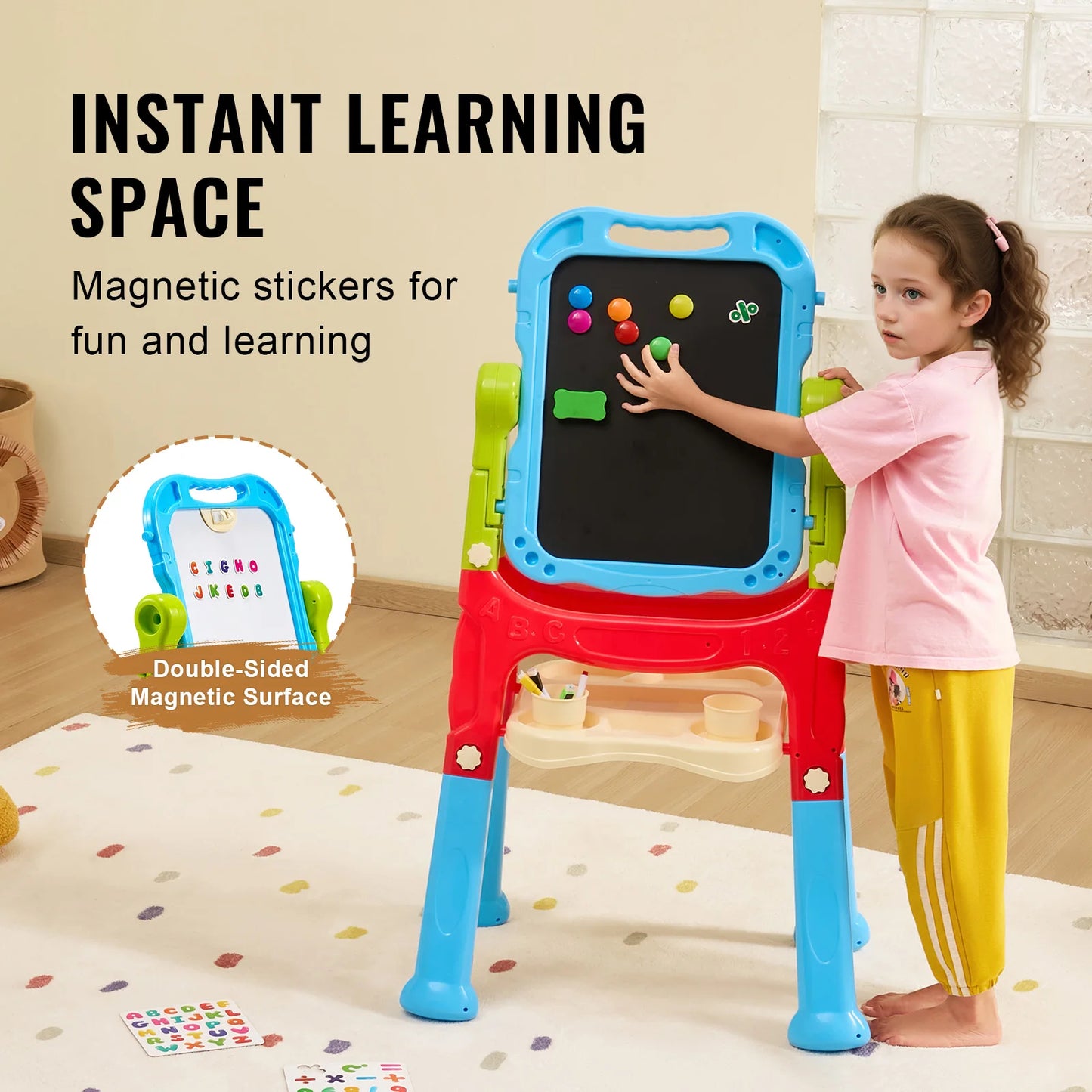 Vevor Children Magnetic Drawing Board with Chalkboard Art Easel Colorful Graffiti Drawing Toys Gift for Kids