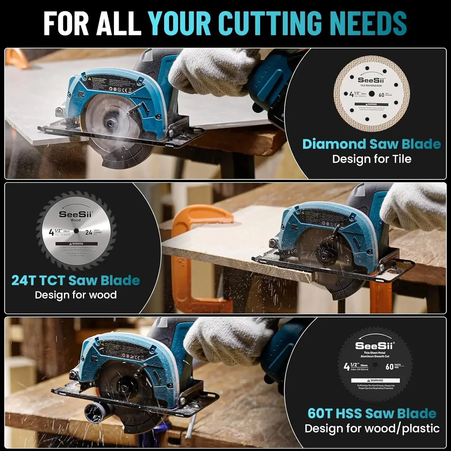 Seesii Cordless Circular Saw 20V Brushless For Wood Plastic