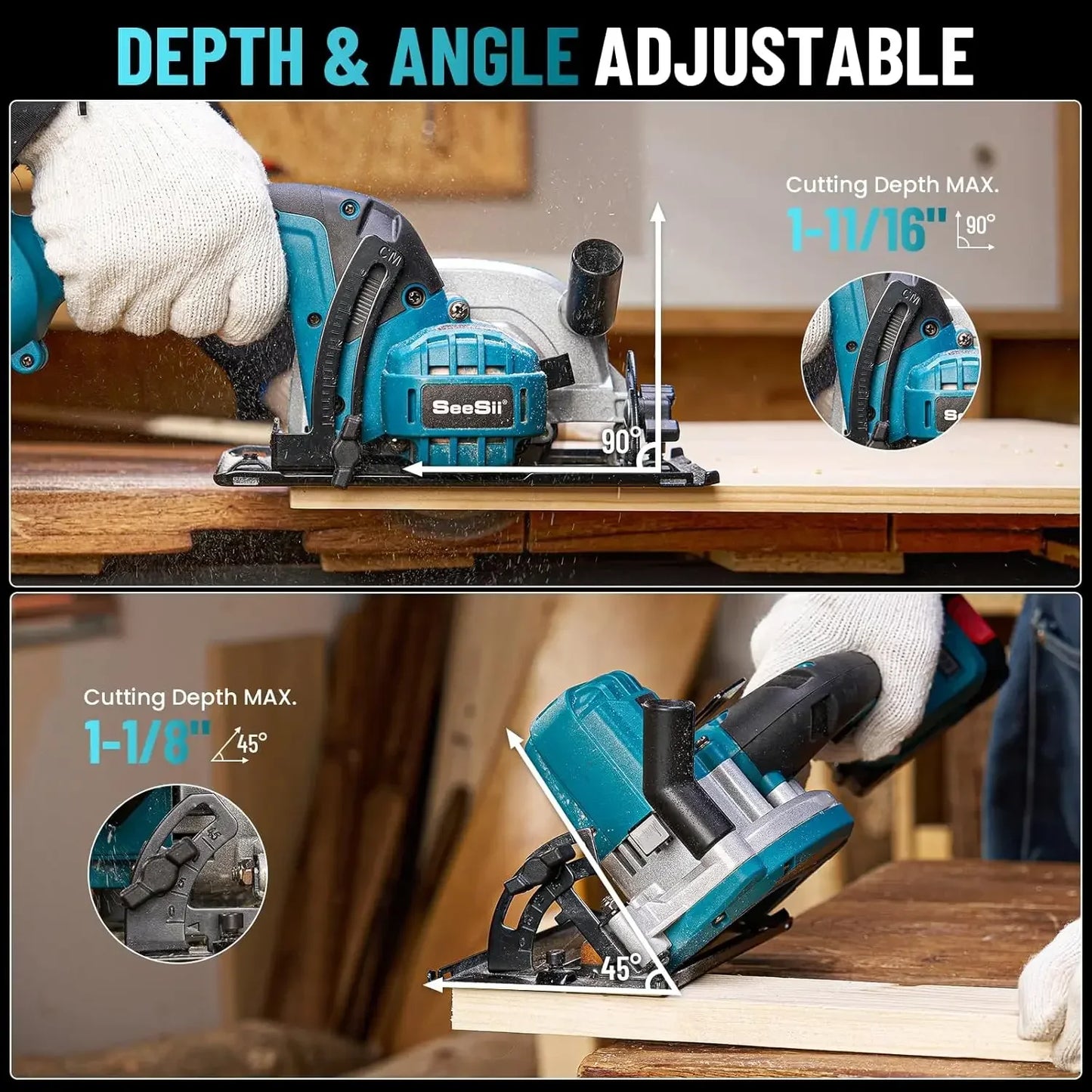 Seesii Cordless Circular Saw 20V Brushless For Wood Plastic