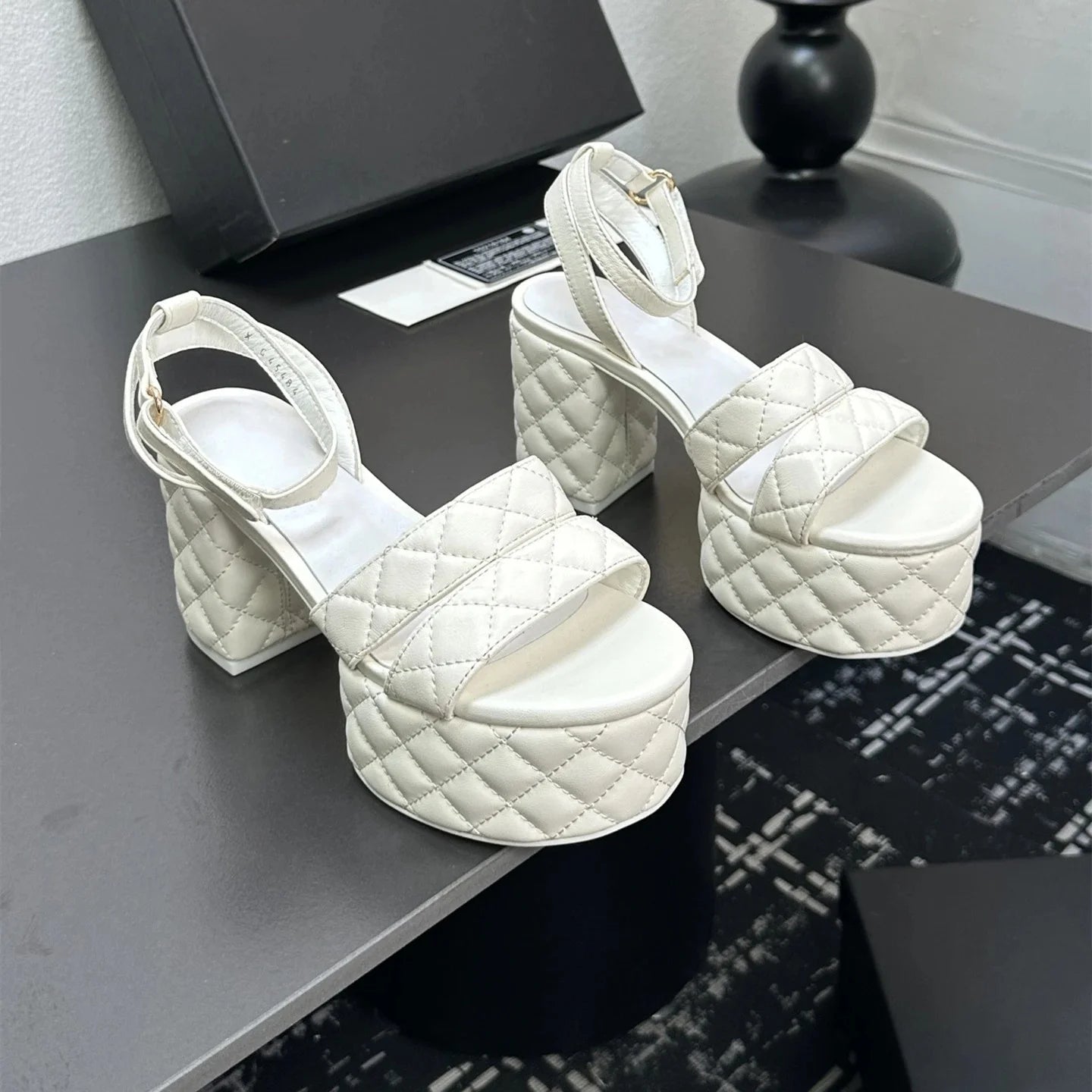 New Women's Genuine Leather Sandals Super High Heels Flat Platform Designer Shoes Size 34-41