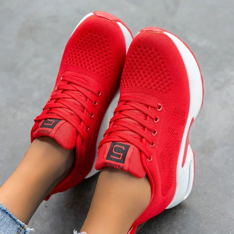 Women Air Cushion Running Sneakers Comfortable Mesh Lace Up Walking Shoes Breathable White