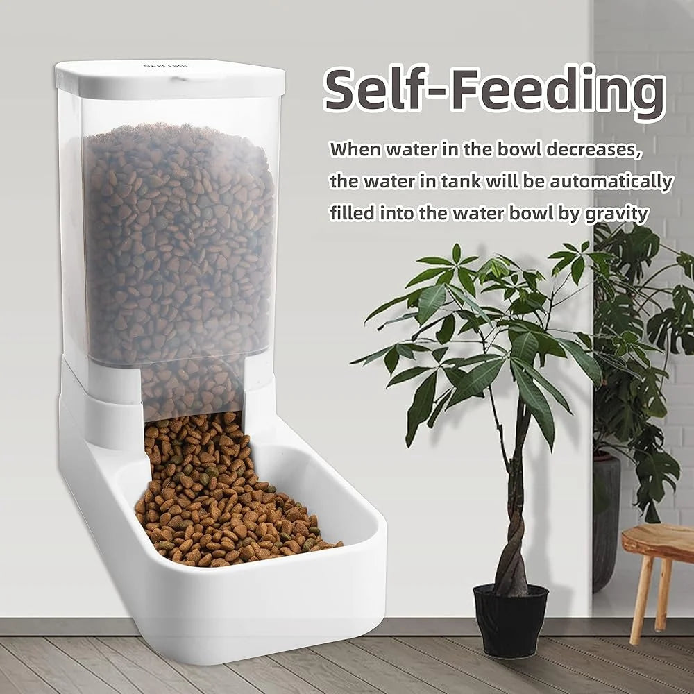 Automatic Gravity Pet Feeder Water Dispenser Set Dogs Cats Large Capacity 3.8L Siphon Device Easy Refill No Power Required