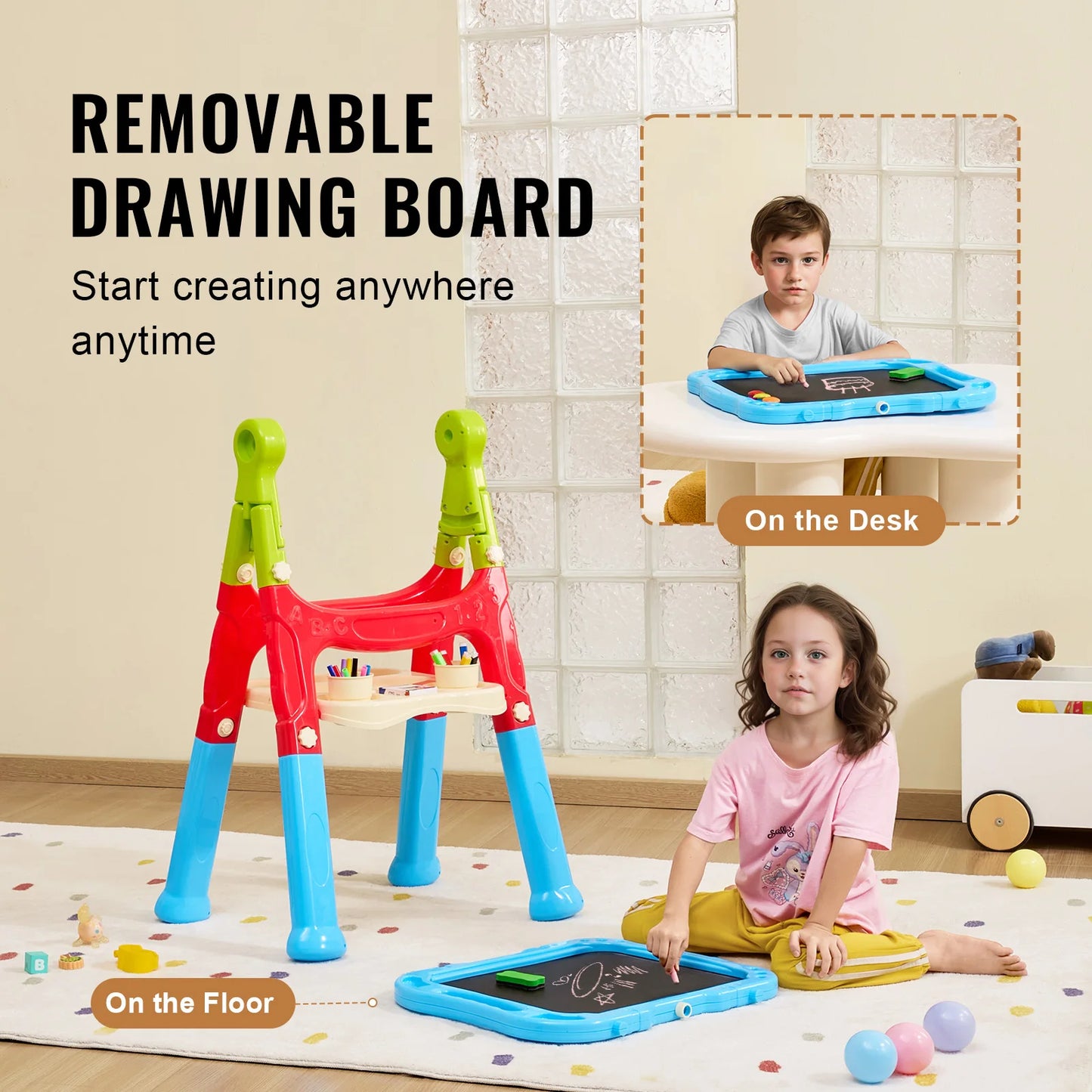 Vevor Children Magnetic Drawing Board with Chalkboard Art Easel Colorful Graffiti Drawing Toys Gift for Kids