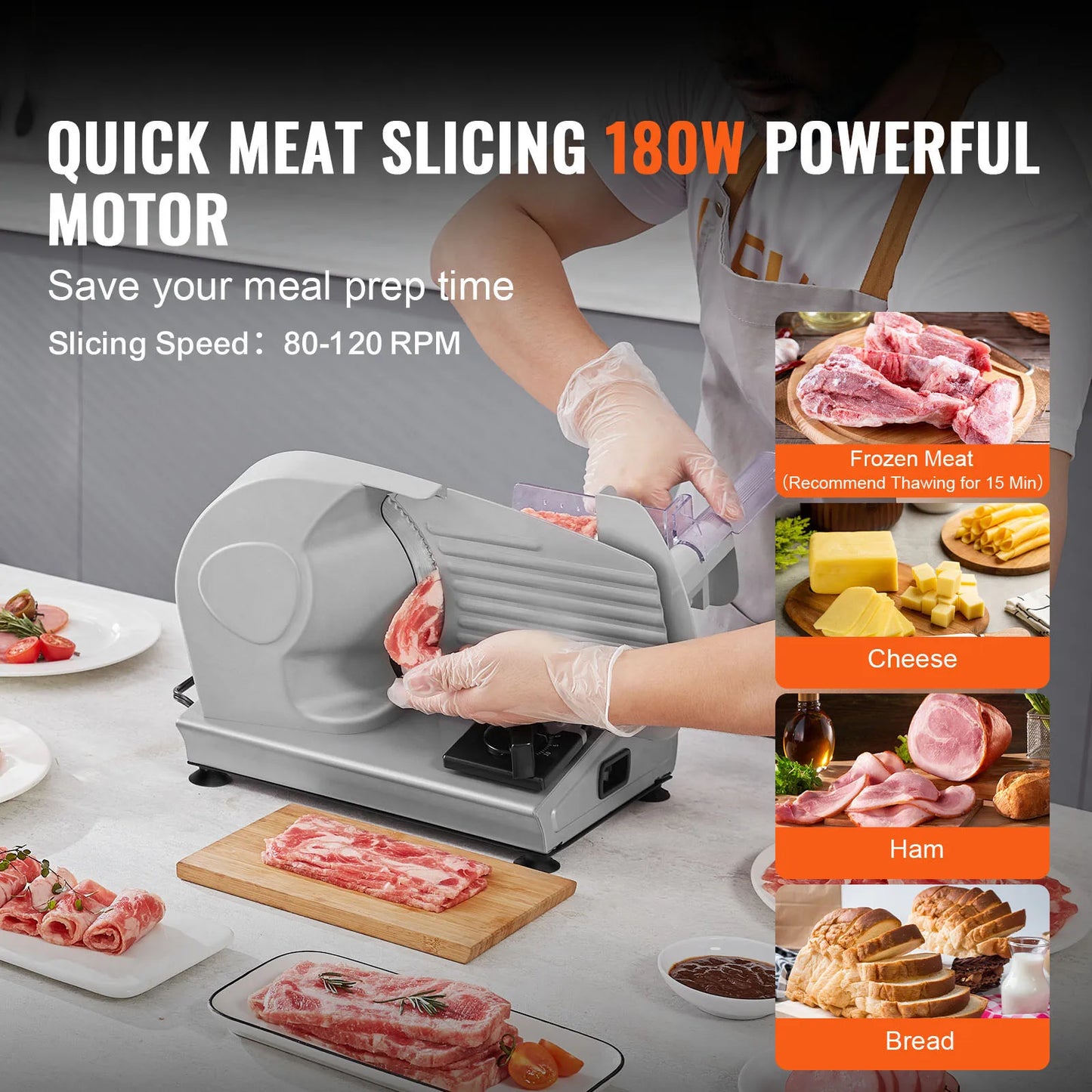 SucceBuy Electric Meat Slicer Deli Food Slicer with Stainless Steel Blade Adjustable Thickness for Home Use