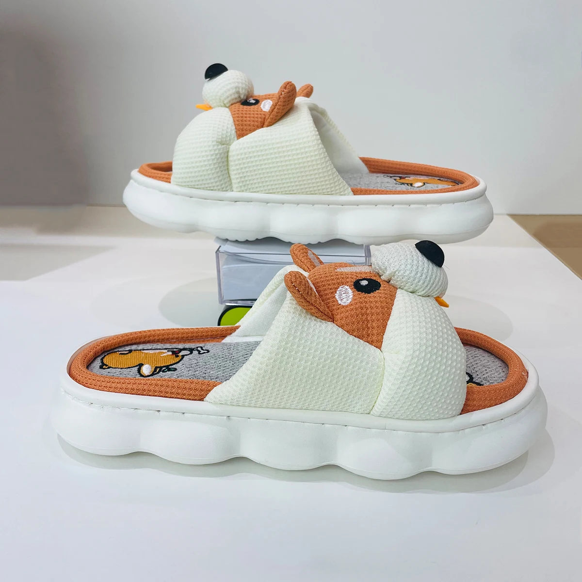Lucky Bean Cute Corgi Slippers Women Men Home Breathable