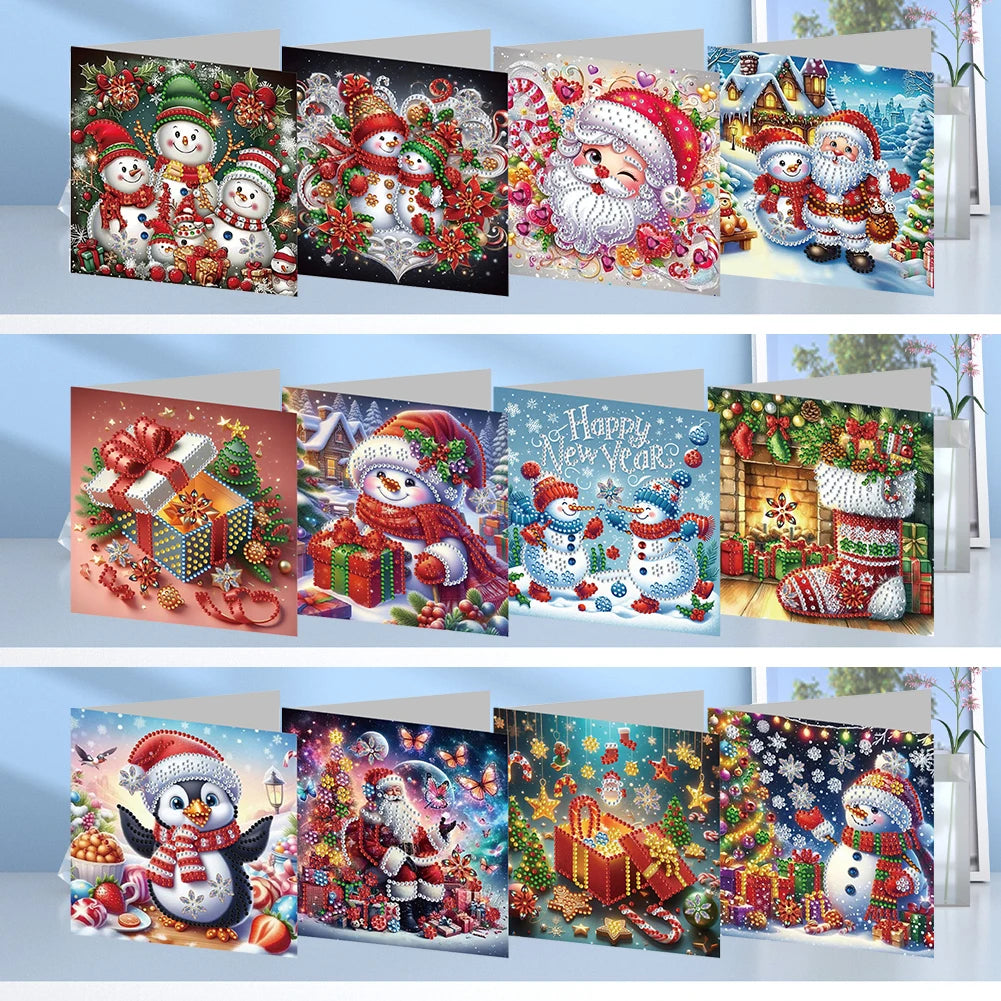 4 6 8 12PCS New 2024 Diamond Painting Greeting Cards DIY 5D Christmas Collection Festival Cards for Birthday and Christmas Gift