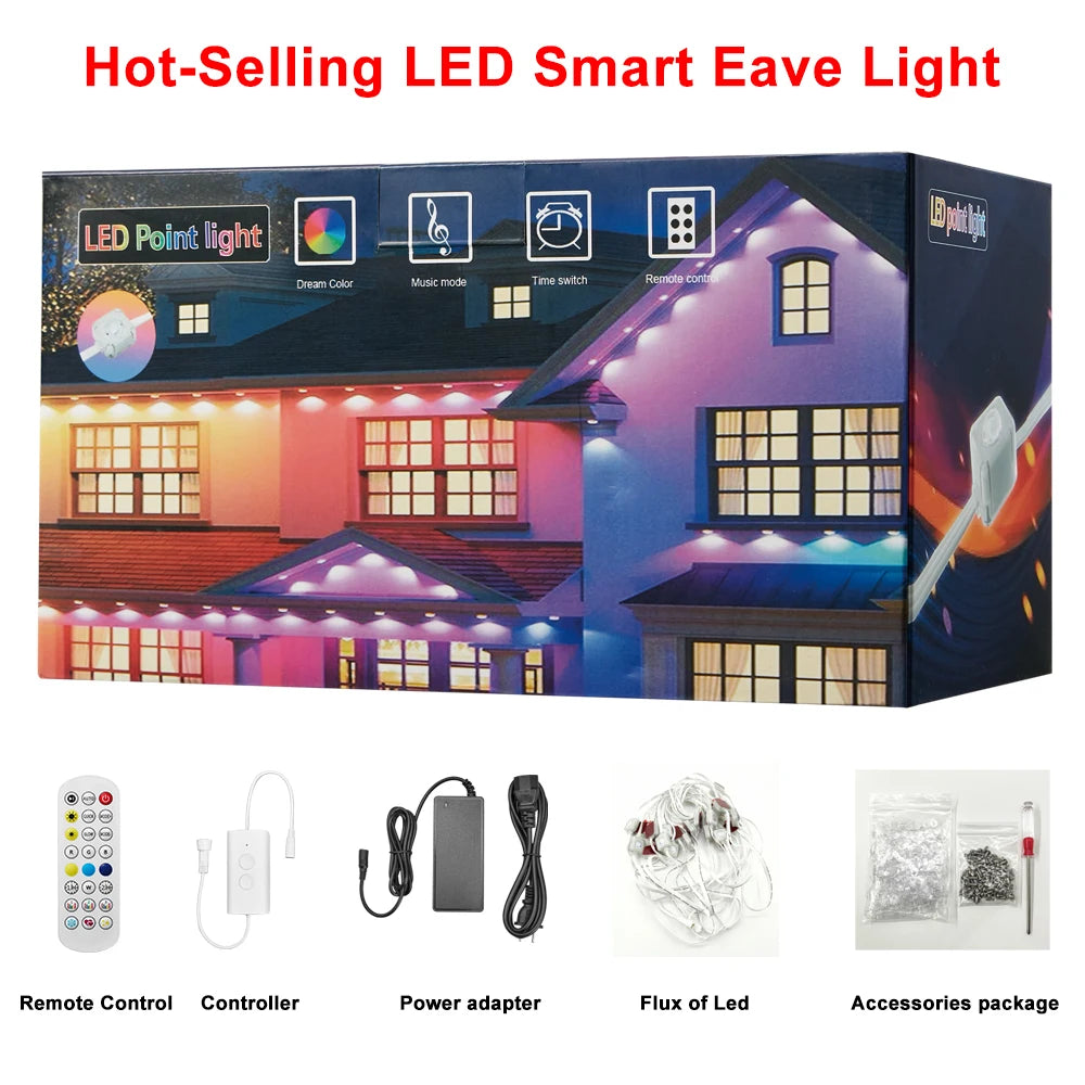 Permanent Outdoor Smart RGBIC Eaves LED Lights Festival Flashing Fairy String for Christmas Holiday Decorations