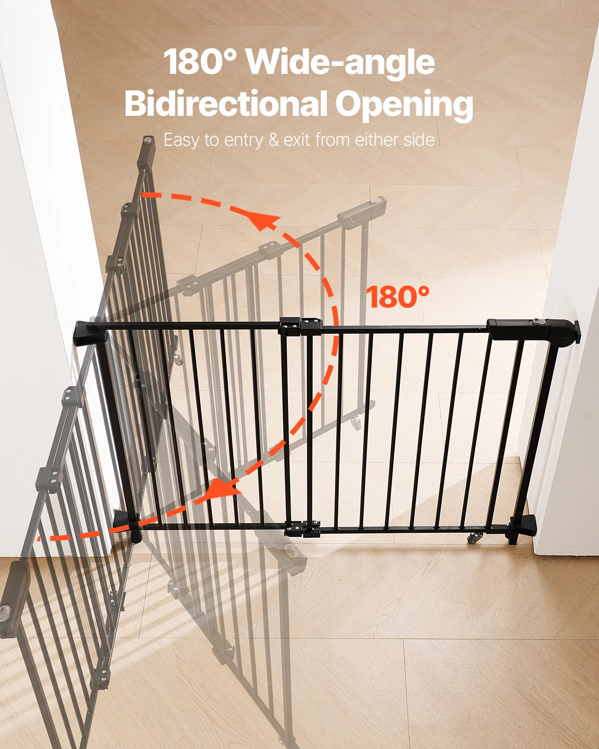 Vevor Adjustable Baby Gate 29.5 to 43 Inches Wide 28 Inches High Dog Gate No Threshold Bar Easy Step Walk For Child And Pet Security