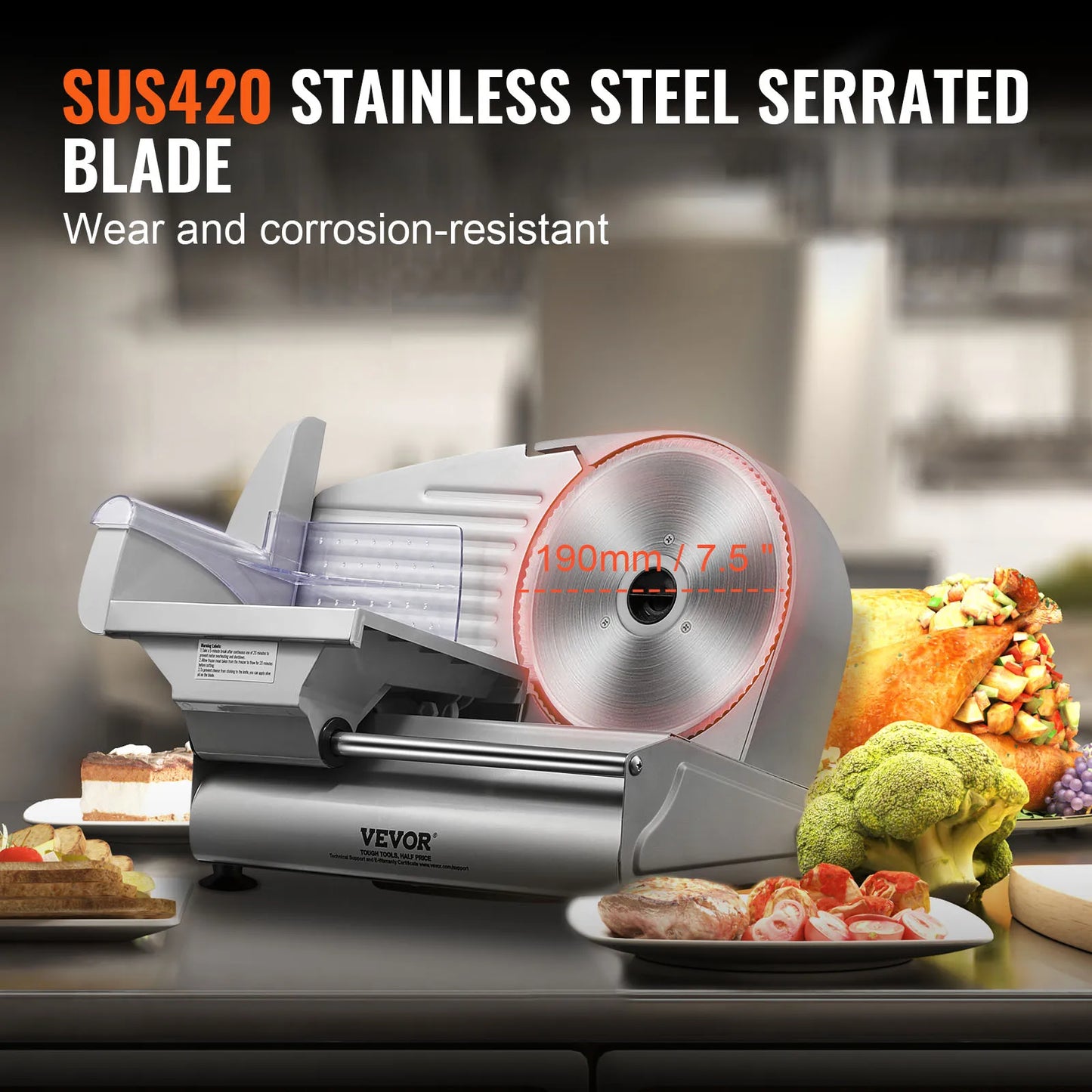SucceBuy Electric Meat Slicer Deli Food Slicer with Stainless Steel Blade Adjustable Thickness for Home Use