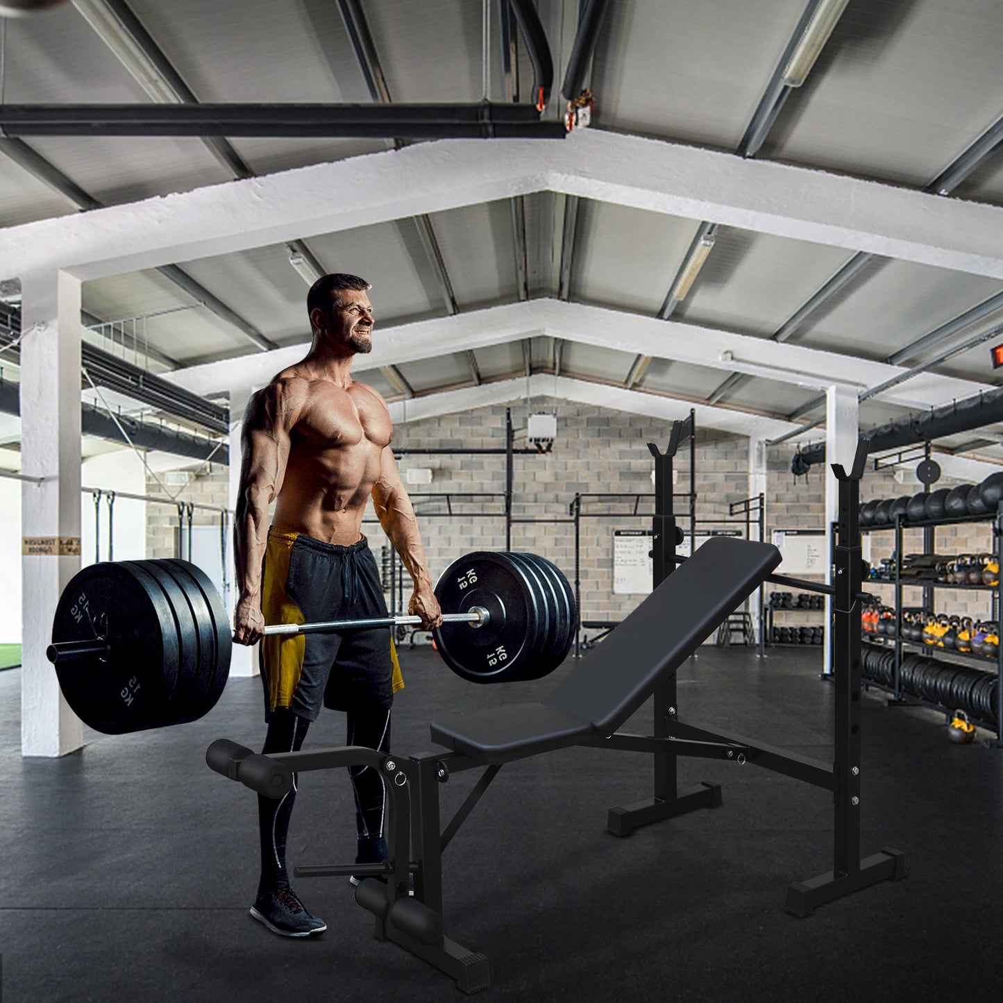 Weight Bench Press Set with Squat Rack for Home Gym