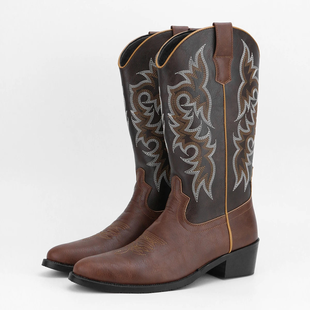 Men's Fashion Embroidered Mid-Heel Desert Cowboy Boots for Men