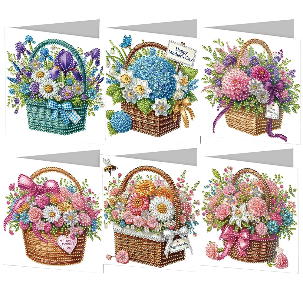 6 Pieces 5D Rhinestone Embroidery Arts Cards Kits Diamond Painting Greeting Thank You Cards for Birthday and Thanksgiving