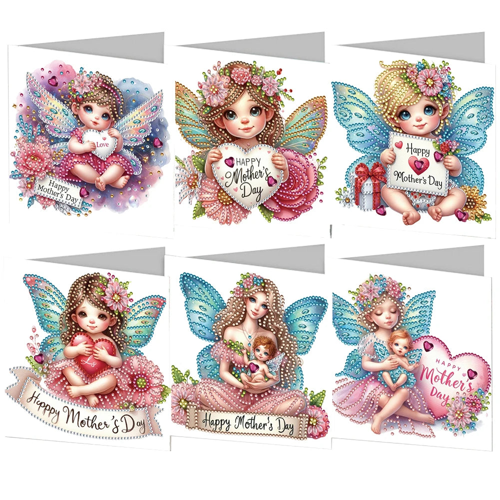 6 Pieces 5D Rhinestone Embroidery Arts Cards Kits Diamond Painting Greeting Thank You Cards for Birthday and Thanksgiving