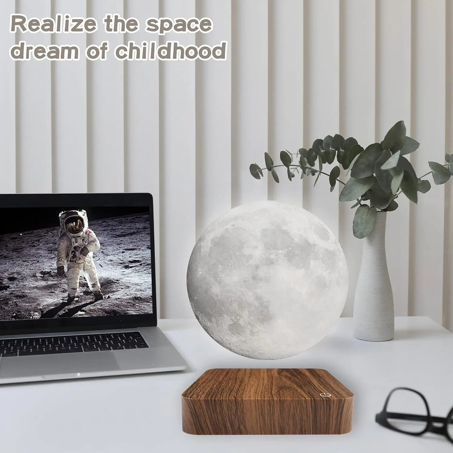Magnetic Floating Rotating Moon Lamp with Wooden Base 3 Color Temperature LED Night Light Unique 3D Print Gift for Room