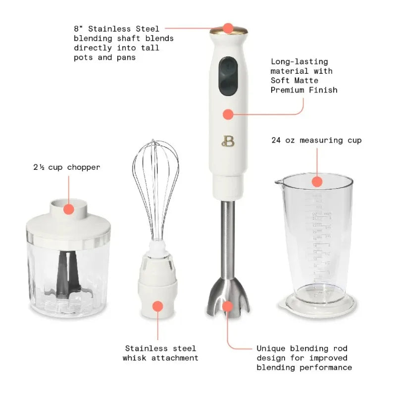 Beautiful 2-Speed Immersion Blender with Chopper and Measuring Cup by Drew Barrymore