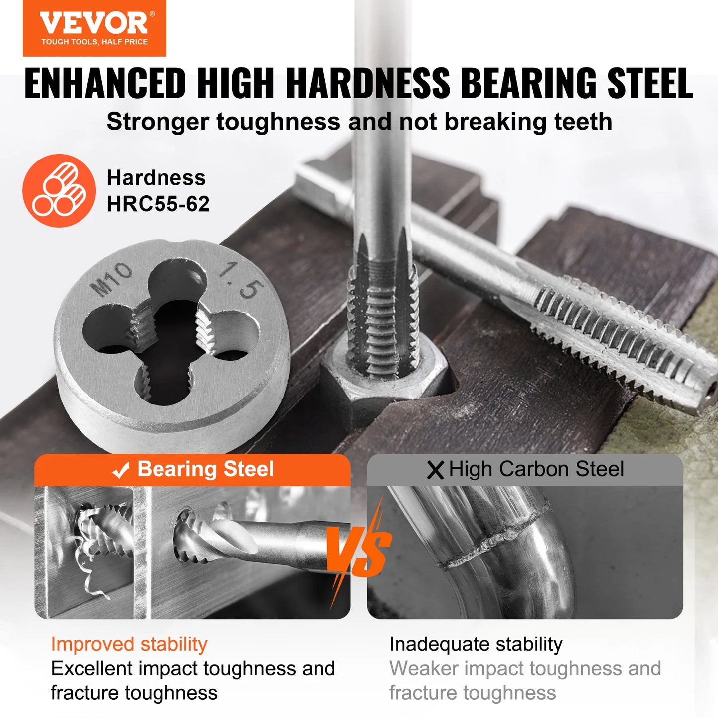 VEVOR Tap And Die Set Bearing Steel Threading Tool Kit