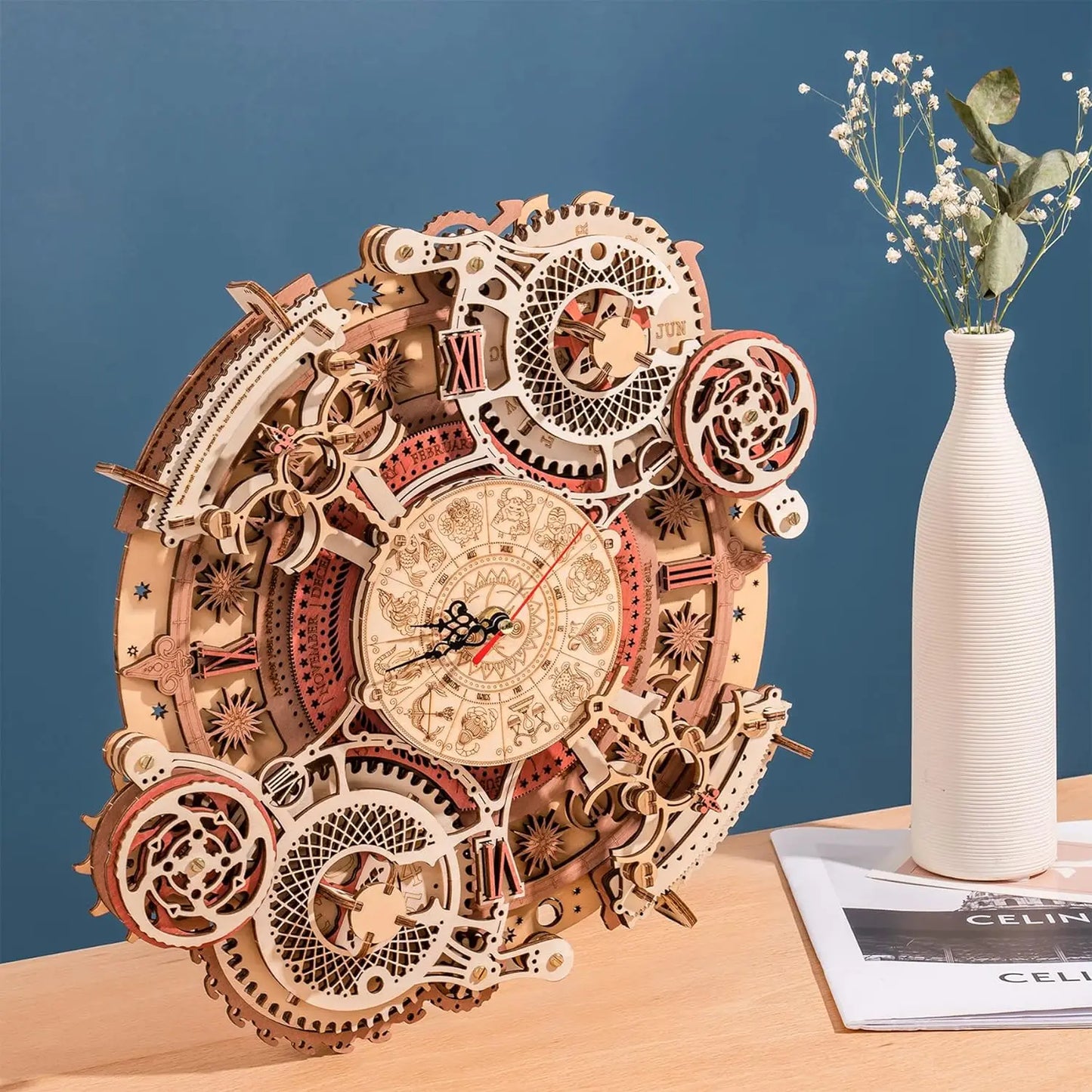 Robotime 3D Wooden Puzzles Steampunk Clock Kit DIY Mechanical Wall Quartz Clock for Adults