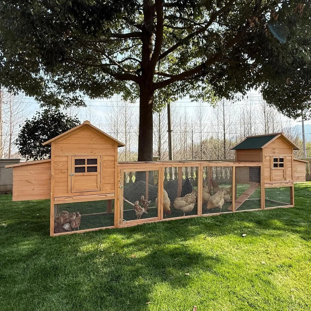 Outdoor Chicken Coop for 4 to 8 Chickens Wooden Hen Rabbit House Poultry Pet Hutch Run Cage with Waterproof Asphalt Roof Ramp and Nesting Box