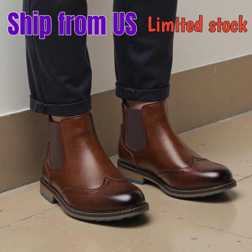 Classical Brogue Chelsea Men Boots Comfortable Fashion Leather Boots for Men