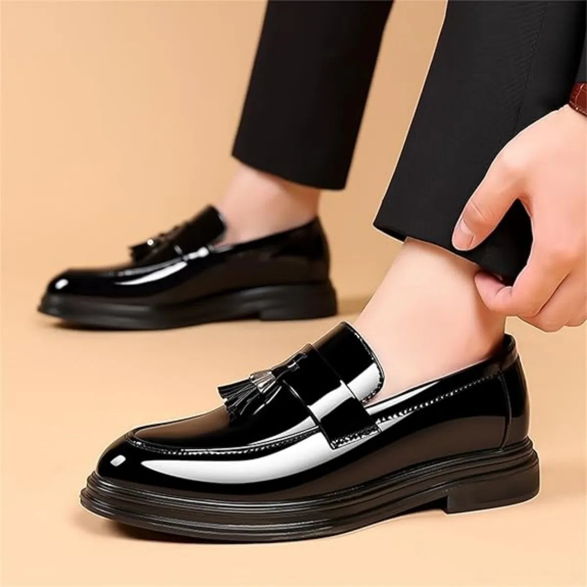 Men High Gloss Patent Penny Loafers Slip On Dress Shoes