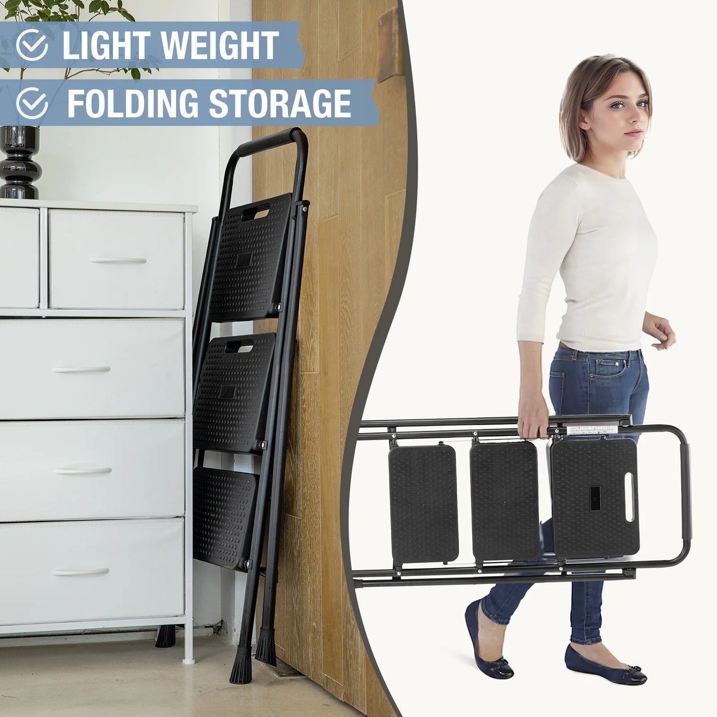 JHK Folding Step Ladder Stool With Anti Slip Pedal Pro