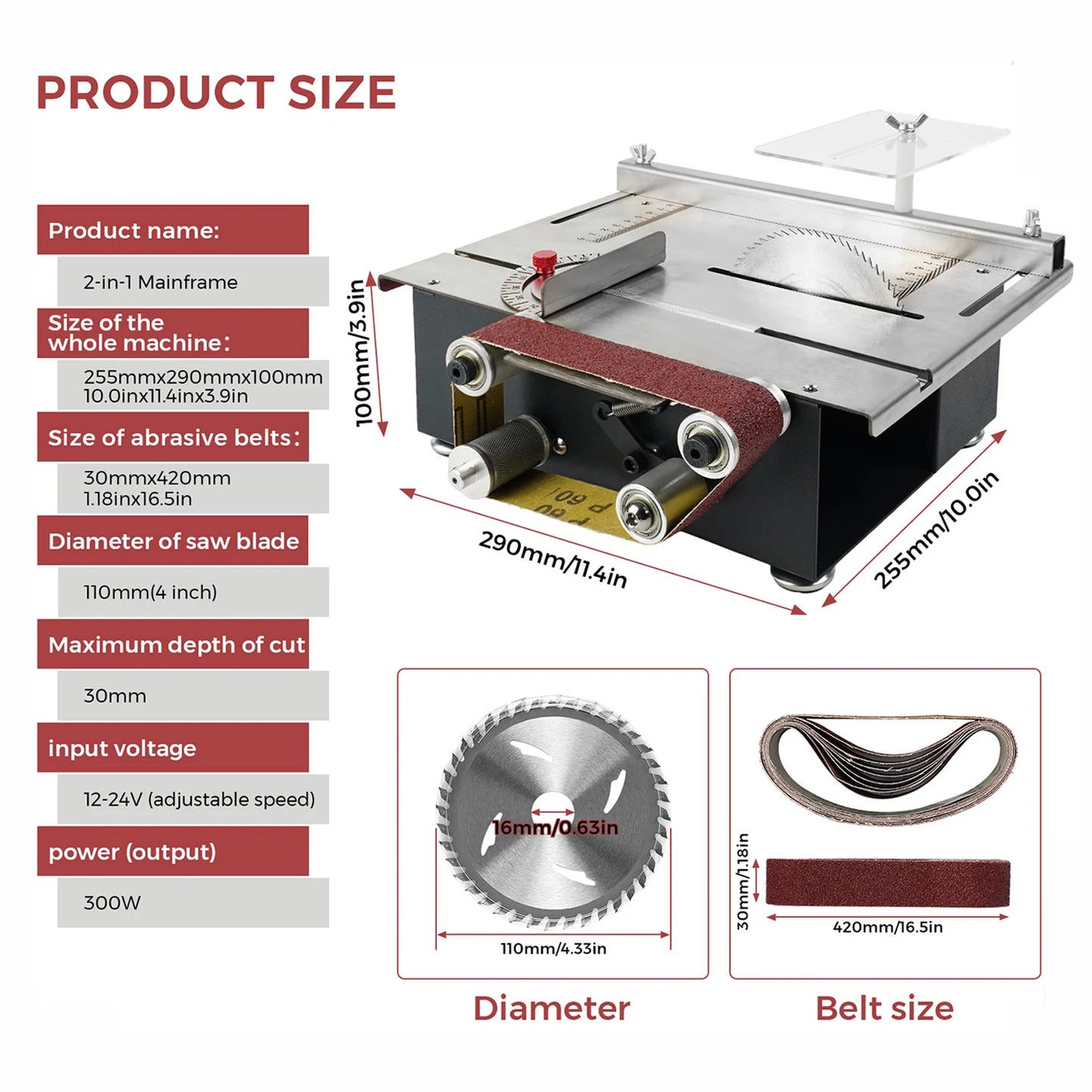 300W Benchtop Saw And Belt Sander Combo For Precision Cuts