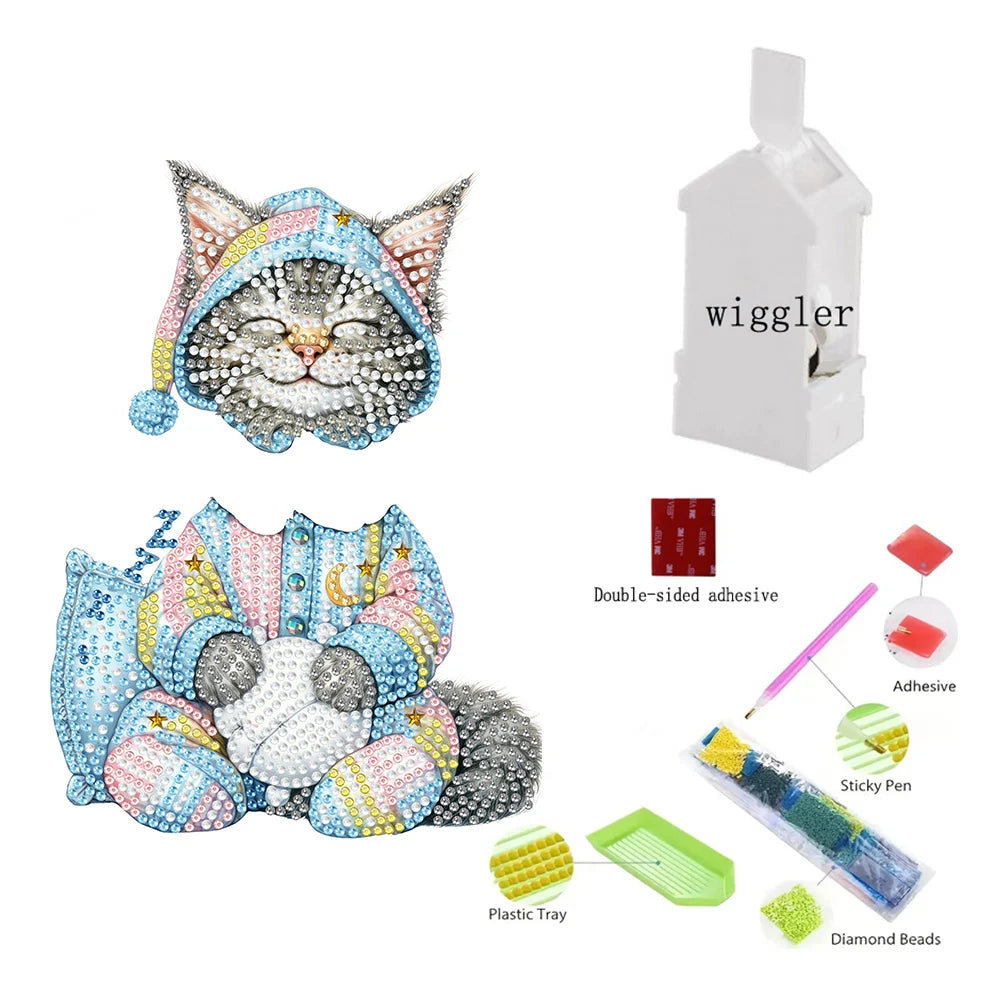 5D DIY Acrylic Animal Tabletop Ornament Diamond Painting Shake Head Cat Decoration