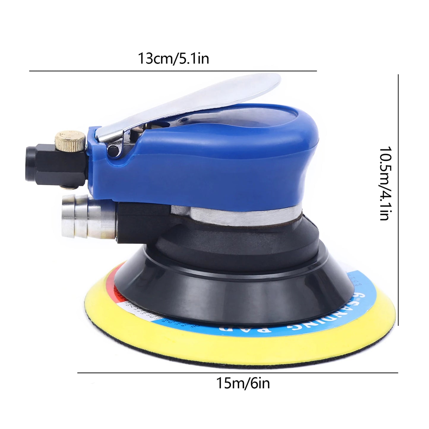 6 Inch Pneumatic Orbital Sander Non Slip Air Random Orbital Sander for Woodworking Rust Removal Sanding Fine Polishing