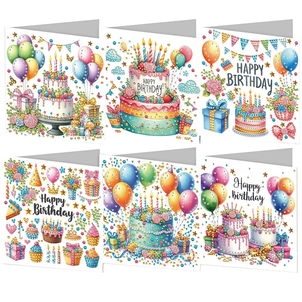 6 Pieces 5D Rhinestone Embroidery Arts Cards Kits Diamond Painting Greeting Thank You Cards for Birthday and Thanksgiving