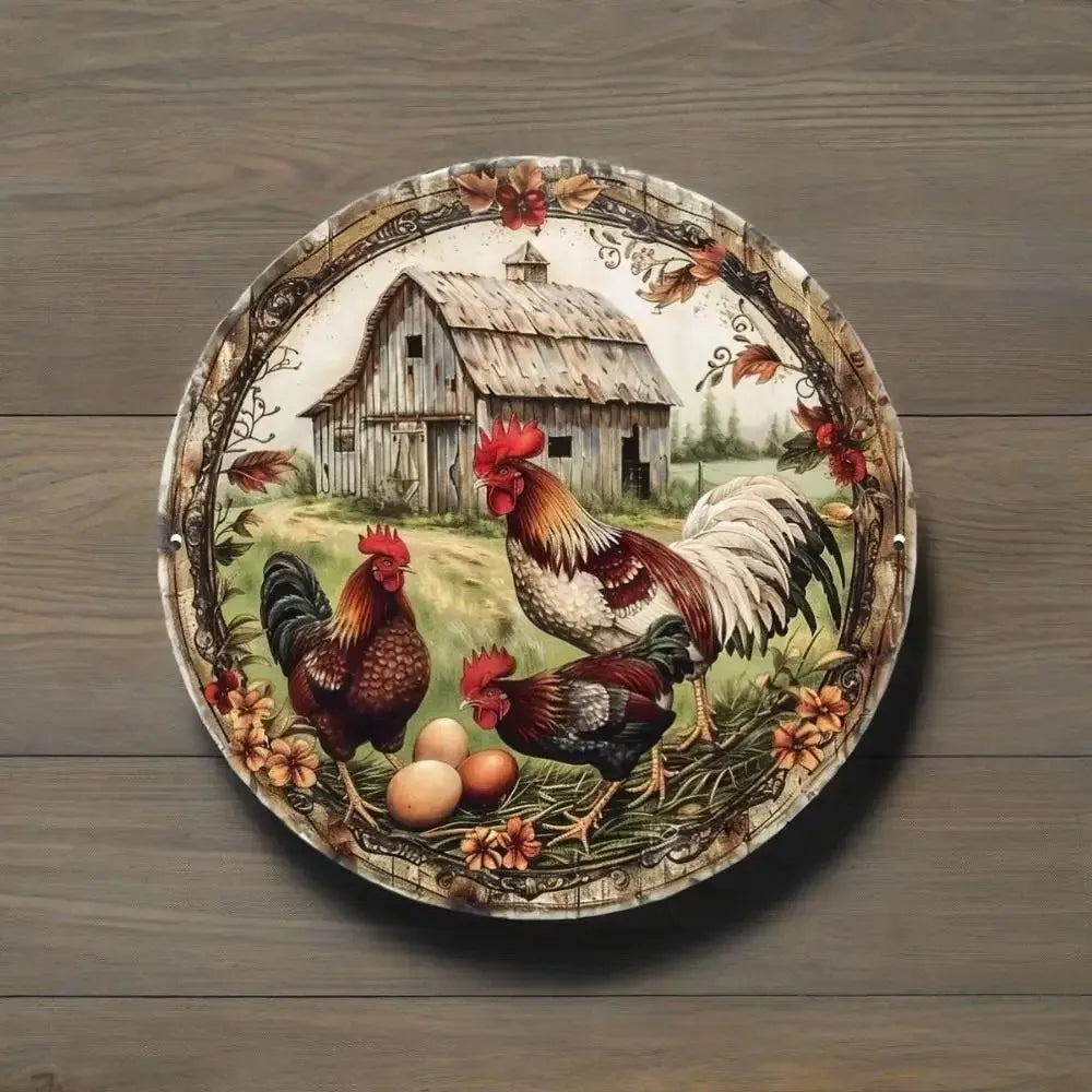 Farmhouse Chicken Metal Art Rustic Sign for Indoor and Outdoor
